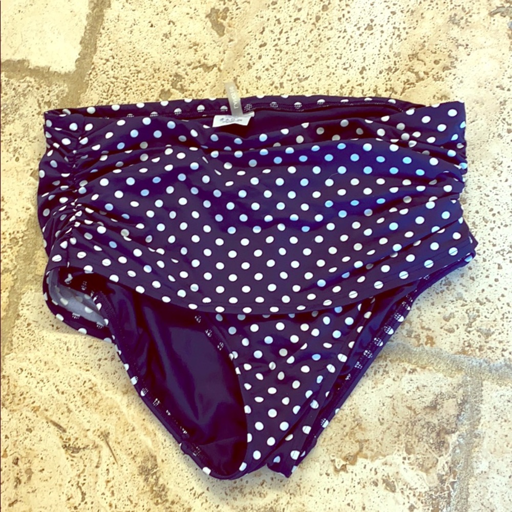 Land’s End navy polka dot high rise bikini bottoms